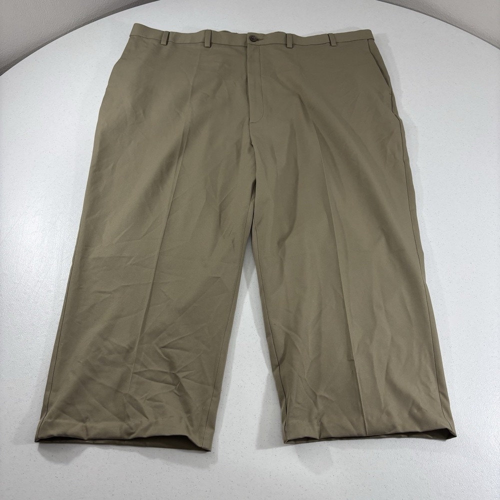 Haggar Big Tall Cool 18 Pro No Iron Tan Dress Pants 48 x 38 (Hemmed @ 24") READ! - Picture 2 of 7